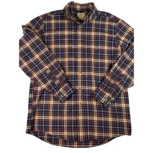 LL Bean Mens Small Flannel Plaid Scotch Button Down Shirt Navy Burgundy Gorpcore